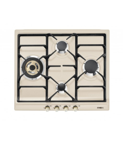 Plite gaz - Plita incorporabila Smeg  Cortina SR764PO, Gaz natural, 4 Zone gatit, 60 cm, Arzator ultrarapid, Crem/Negru/Cupru