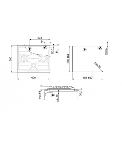 Plita incorporabila Smeg  Cortina SR764PO, Gaz natural, 4 Zone gatit, 60 cm, Arzator ultrarapid, Crem/Negru/Cupru [3]