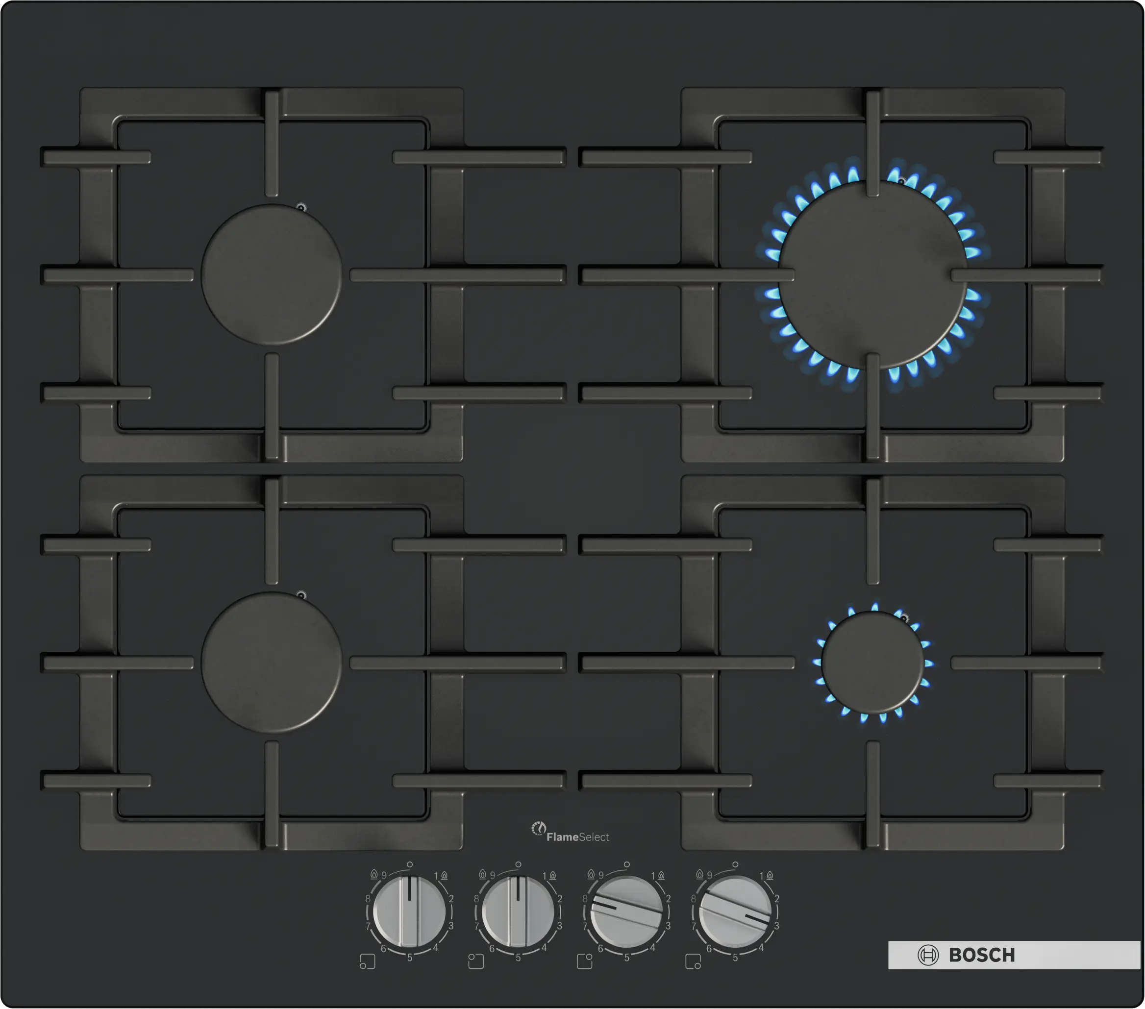 Electrocasnice - Plita pe gaz Bosch Seria 6, 60 cm, Quartz, Negru