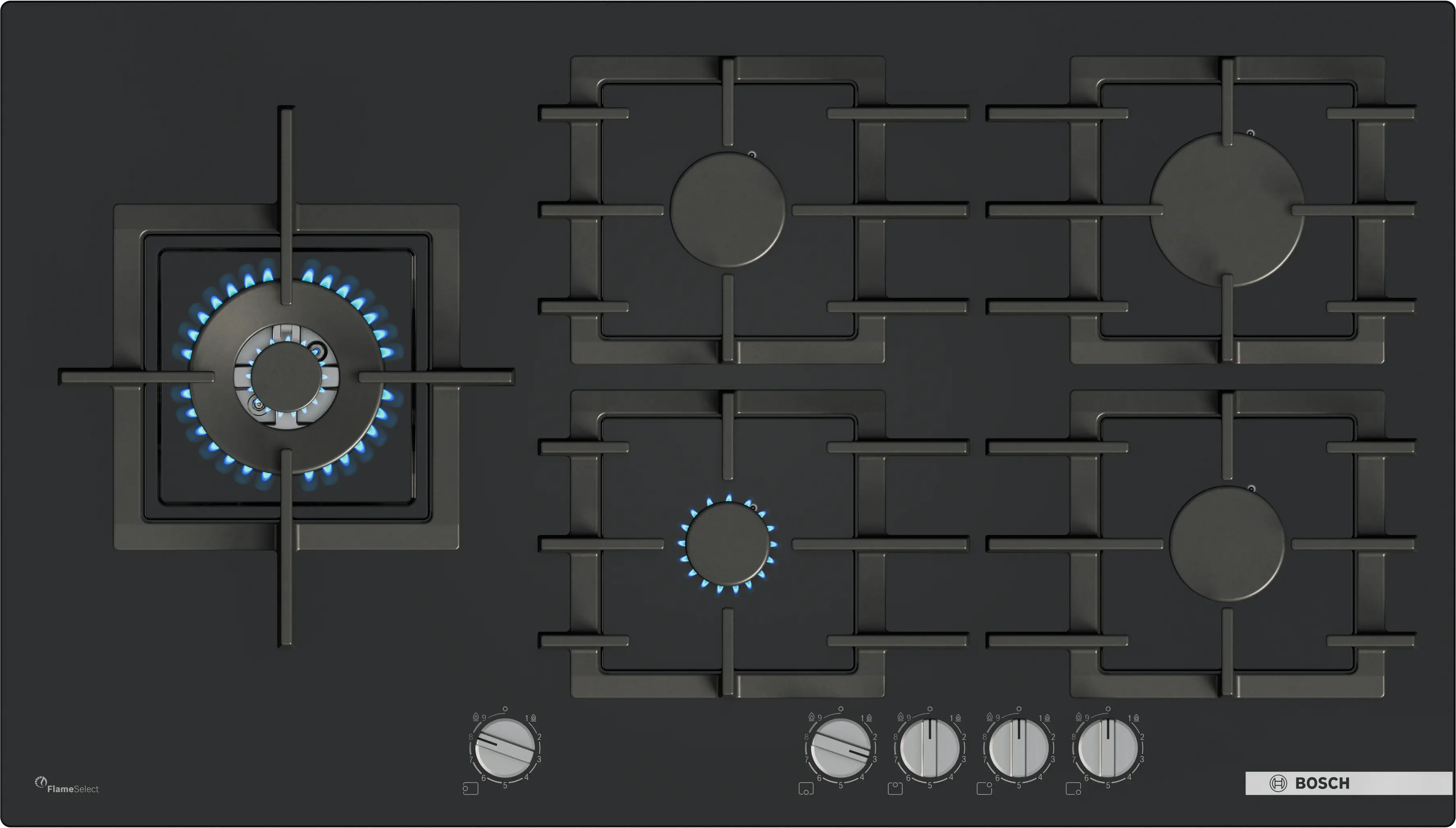 Electrocasnice - Plita pe gaz Bosch Seria 6, 90 cm, Quartz, Negru