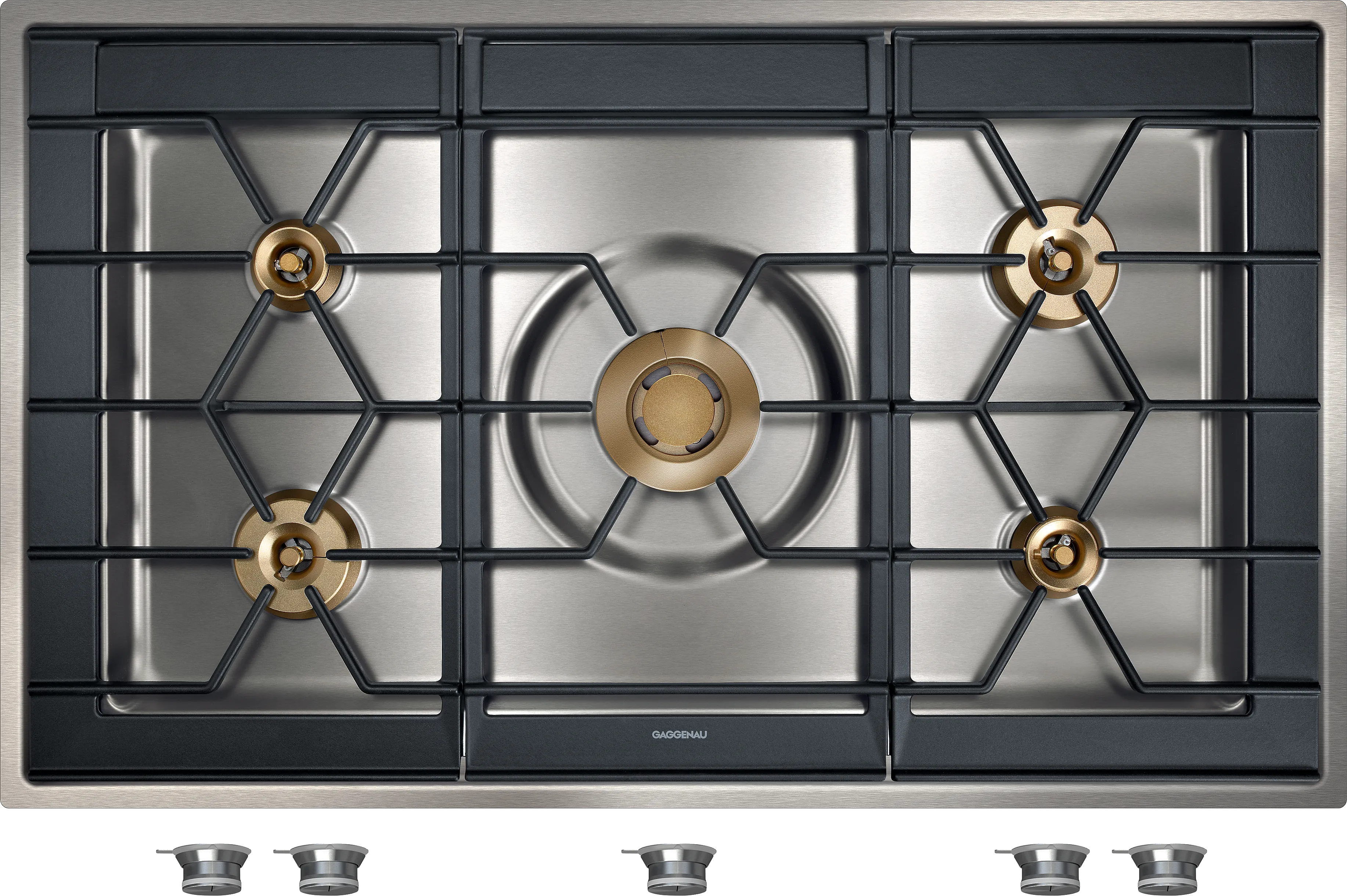 Electrocasnice - Plita pe gaz Gaggenau Seria 400 cu 5 arzatoare multicerc si arzator Wok de 6 kW