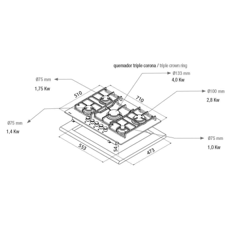 Plită pe gaz Pando PGA-4371, 71 cm, 5 arzatoare [5]