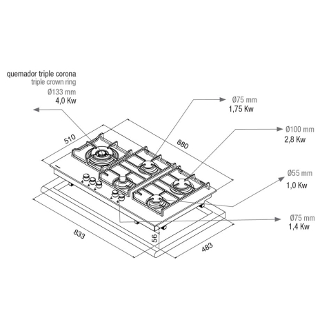 Plită pe gaz pando PGA-4492, 88 cm, 5 ochiuri [5]