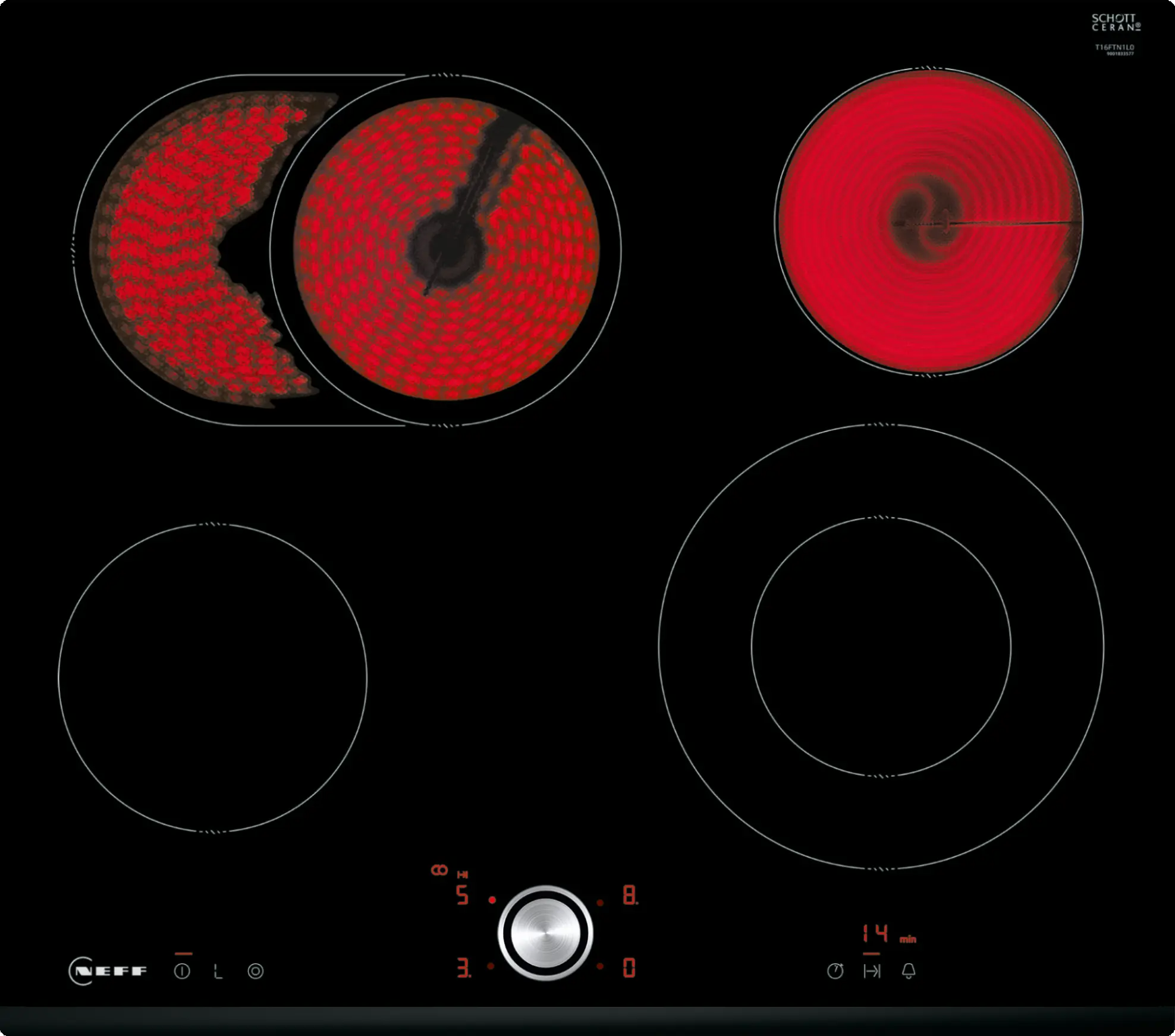 Electrocasnice - Plită vitroceramică electrică NEFF N70 T16FTN1L0, 60 cm, TwistPad®, 4 zone de gătit, 17 niveluri de putere, zonă extensibilă, Negru