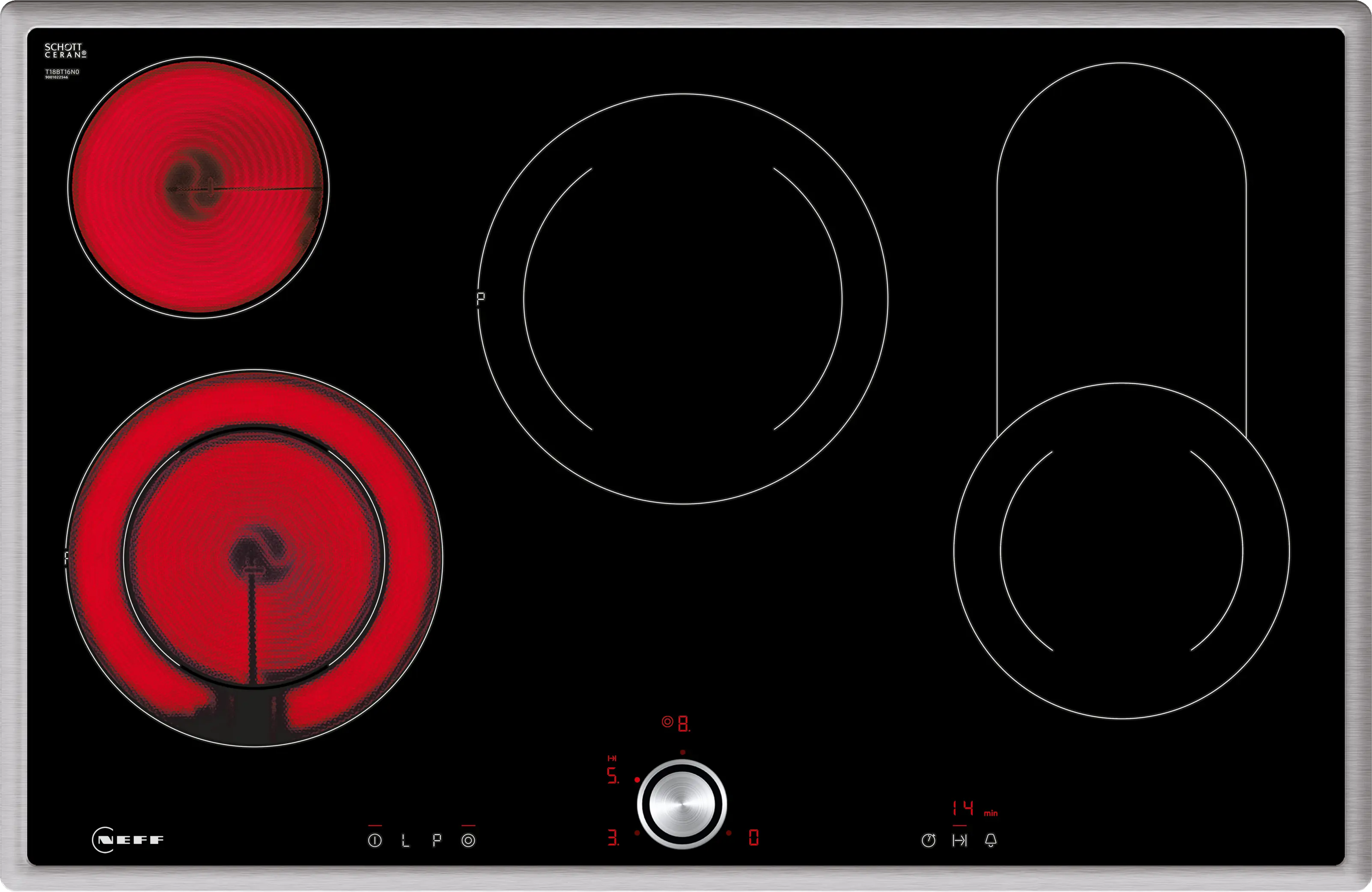 Electrocasnice - Plită vitroceramică electrică NEFF N70 T18BT16N0, 80 cm, TwistPad®, zonă extensibilă pentru vase mari, cadru inox, Negru