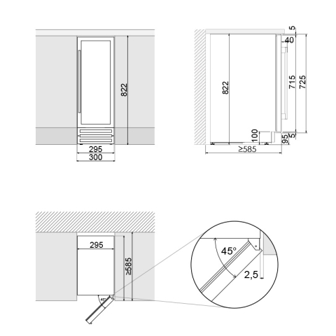Racitor vinuri Pando PVMB 30-16 CRR, incorporabil, 5 rafturi din lemn, 52 litri, capacitate 16 sticle, clasa A, termostat reglabil, iluminare interioara LED Blue, usa pe dreapta, sticla neagra [1]