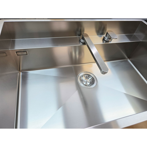 Set chiuveta bucatarie inox CookingAid TASCA PHANTOM BACK PT74 INVISIBLE cu baterie telescopica Tasca Nando si tocator lemn Iroko [11]