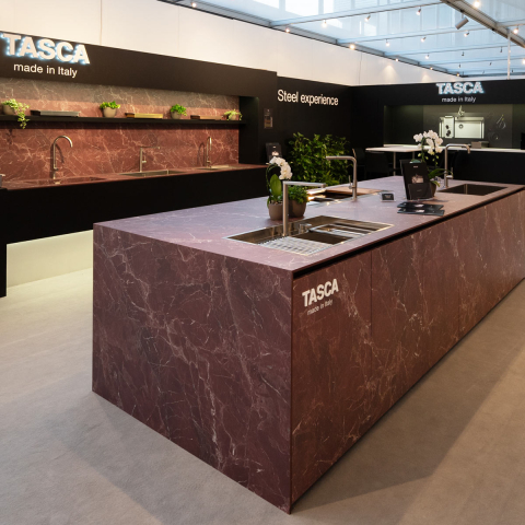 Set chiuveta bucatarie inox CookingAid TASCA PHANTOM BACK PT74 INVISIBLE cu baterie telescopica Tasca Nando si tocator lemn Iroko [2]