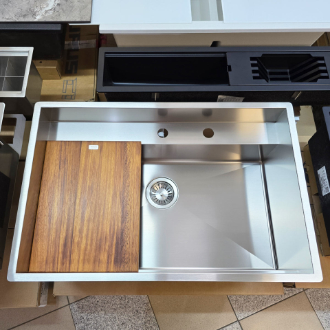 Set chiuveta bucatarie inox CookingAid TASCA PHANTOM BACK PT74 INVISIBLE cu baterie telescopica Tasca Nando si tocator lemn Iroko [21]