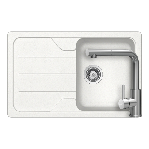 Set chiuvete si baterii - Set chiuveta bucatarie Schock Formhaus D-100S 780 x 500 mm Cristalite Alpina, alb si baterie bucatarie Schock Kantus cu cap extractibil, Inox Periat