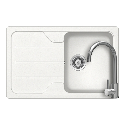 Set chiuvete si baterii - Set chiuveta bucatarie Schock Formhaus D-100S 780 x 500 mm Cristalite Alpina, alb si baterie bucatarie Schock Prima Inox Periat