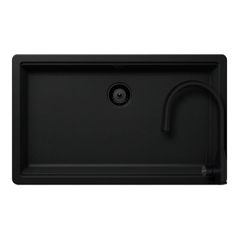 Set chiuvete si baterii - Set chiuveta bucatarie Schock Greenwich N-100XL 750 x 456 mm Cristadur Puro, negru intens cu parti vizibile si baterie bucatarie Schock Kavus cu cap extractibil Puro