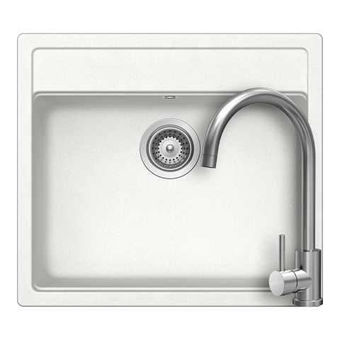 Set chiuvete si baterii - Set chiuveta bucatarie Schock Nemo N-100 570 x 510 mm Cristalite Alpina, alb si baterie bucatarie Schock Prima Inox Periat