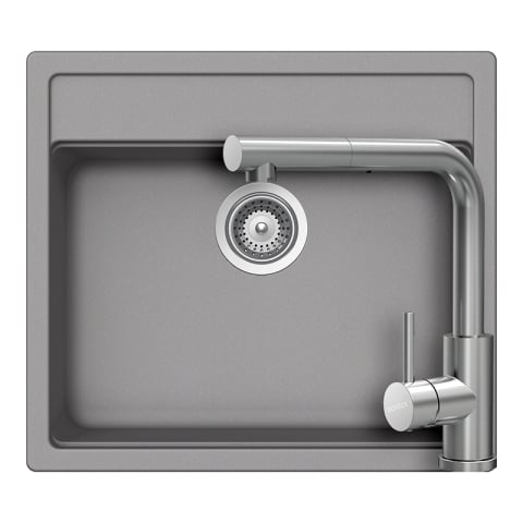 Set chiuvete si baterii - Set chiuveta bucatarie Schock Nemo N-100 570 x 510 mm Cristalite Croma, gri si baterie bucatarie Schock Kantus cu cap extractibil, Inox Periat