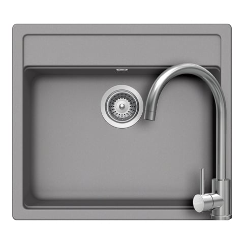 Set chiuvete si baterii - Set chiuveta bucatarie Schock Nemo N-100 570 x 510 mm Cristalite Croma, gri si baterie bucatarie Schock Prima Inox Periat