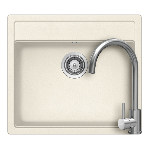 Set chiuvete si baterii - Set chiuveta bucatarie Schock Nemo N-100 570 x 510 mm Cristalite Vanilla, bej deschis si baterie bucatarie Schock Prima Inox Periat