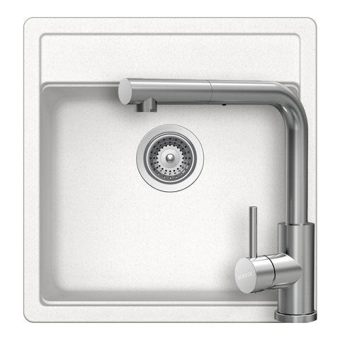 Set chiuvete si baterii - Set chiuveta bucatarie Schock Nemo N-100S 490 x 510 mm Cristalite Alpina, alb si baterie bucatarie Schock Kantus cu cap extractibil, Inox Periat