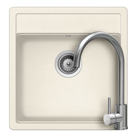 Set chiuvete si baterii - Set chiuveta bucatarie Schock Nemo N-100S 490 x 510 mm Cristalite Vanilla, bej deschis si baterie bucatarie Schock Prima Inox Periat