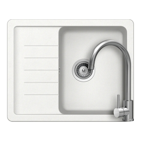 Set chiuvete si baterii - Set chiuveta bucatarie Schock Pinedo D-100XS 620 x 500 mm Cristalite Alpina, alb si baterie bucatarie Schock Prima Inox Periat