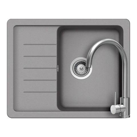 Set chiuvete si baterii - Set chiuveta bucatarie Schock Pinedo D-100XS 620 x 500 mm Cristalite Croma, gri si baterie bucatarie Schock Prima Inox Periat