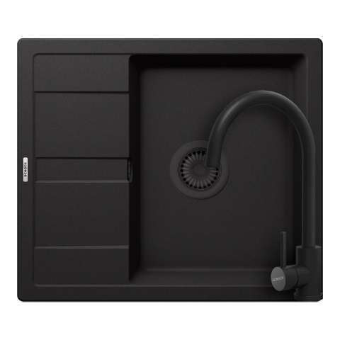 Set chiuvete si baterii - Set chiuveta bucatarie Schock Ronda D-100 580 x 500 mm Cristalite Nero cu parti vizibile negru si baterie bucatarie Schock Prima negru