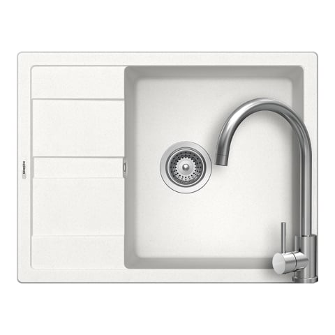 Set chiuvete si baterii - Set chiuveta bucatarie Schock Ronda D-100L 650 x 500 mm Cristalite Alpina, alb si baterie bucatarie Schock Prima Inox Periat