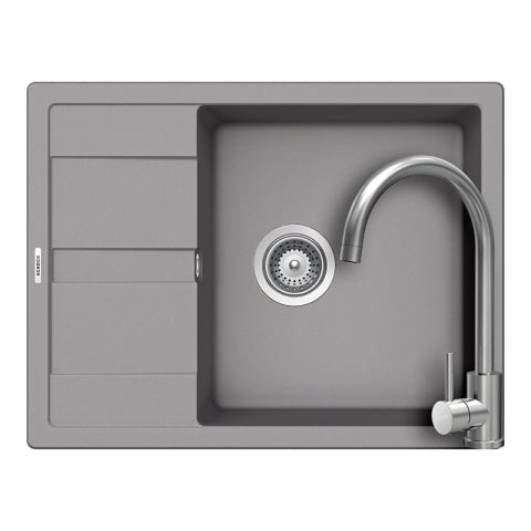 Set chiuvete si baterii - Set chiuveta bucatarie Schock Ronda D-100L 650 x 500 mm Cristalite Croma, gri si baterie bucatarie Schock Prima Inox Periat