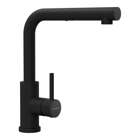 Set chiuveta bucatarie Schock Ronda D-100L 650 x 500 mm Cristalite Nero cu parti vizibile negru si baterie bucatarie Schock Kantus cu cap extractibil, negru [2]