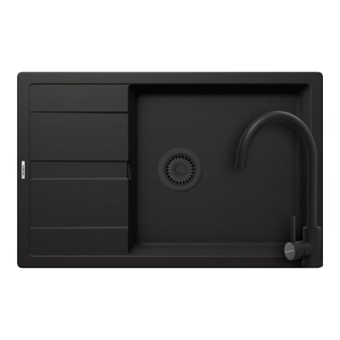 Set chiuvete si baterii - Set chiuveta bucatarie Schock Ronda D-100L 650 x 500 mm Cristalite Nero cu parti vizibile negru si baterie bucatarie Schock Prima negru