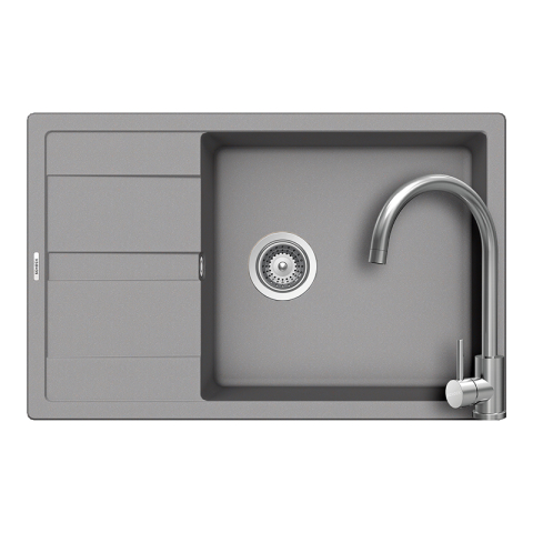 Chiuvete & Baterii - Set chiuveta bucatarie Schock Ronda D-100XL 780 x 500 mm Cristalite Croma, gri si baterie bucatarie Schock Prima Inox Periat