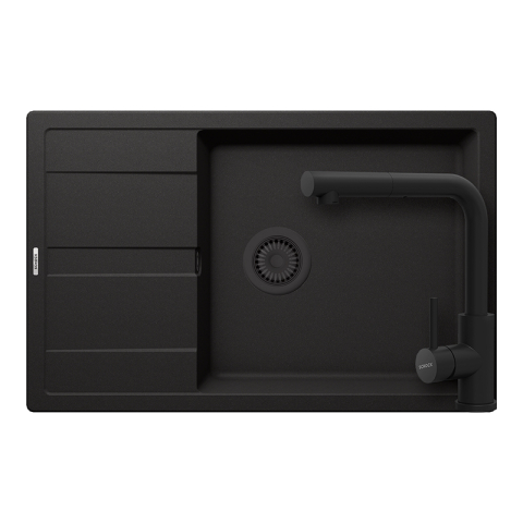 Set chiuveta bucatarie Schock Ronda D-100XL 780 x 500 mm Cristalite Nero cu parti vizibile negru si baterie bucatarie Schock Kantus cu cap extractibil, negru [0]