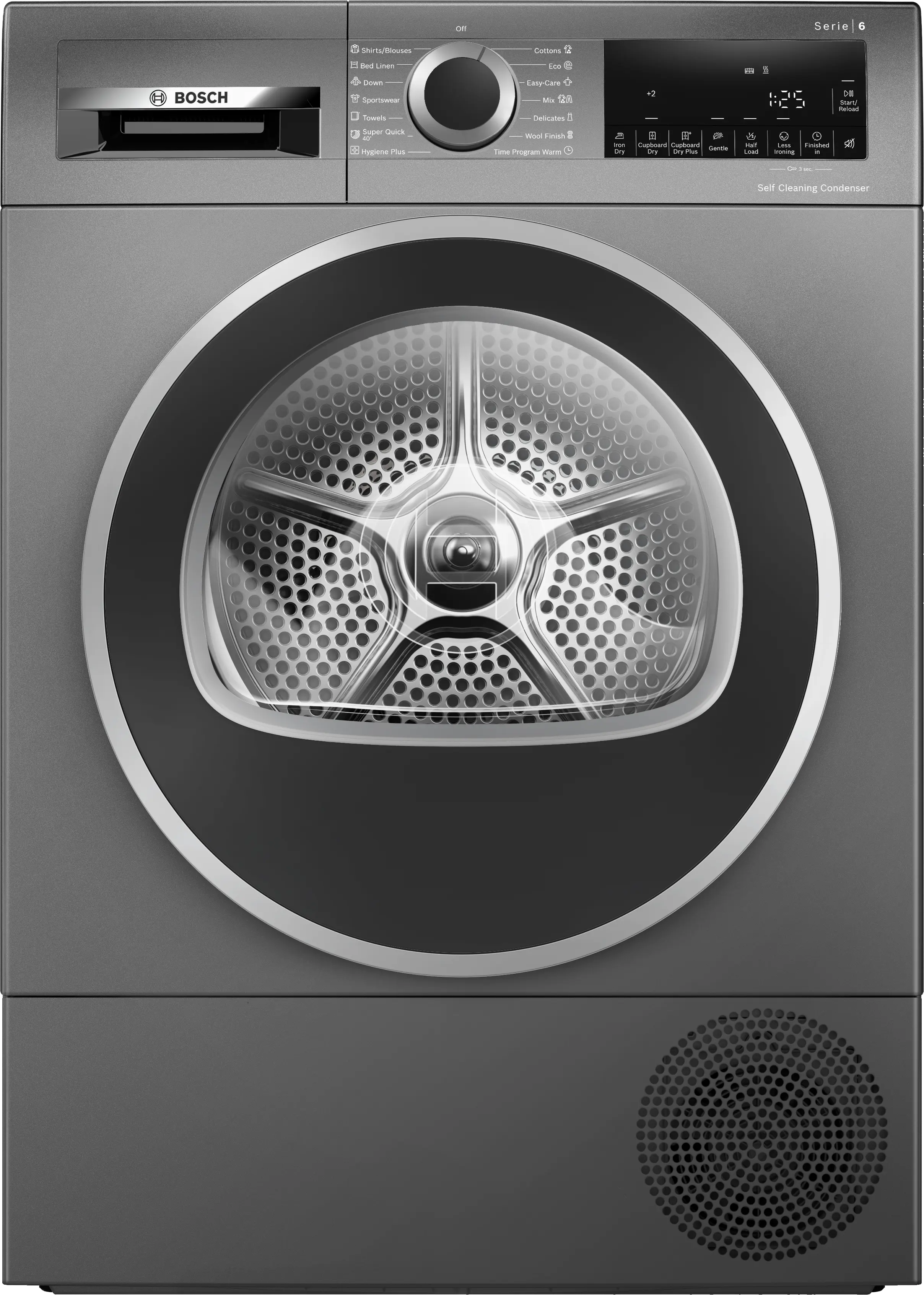 Uscatoare de rufe - Uscător de rufe cu condensare și pompă de căldură 9 kg, Bosch Seria 6, Cast iron grey