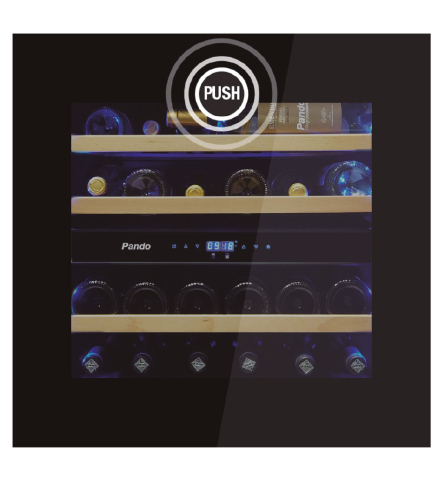 Incoporabil - Vitrina de vin incorporabila Pando PVMAVP 60-23, latime 60 cm, 23 sticle, 2 zone de racire, deschidere PUSH-TO-OPEN