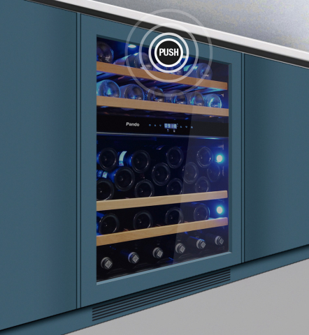 Incoporabil - Vitrina de vin incorporabila si panelabila Pando PVMBP HD 60-45 PA, latime 60 cm, 45 sticle, 2 zone de racire, deschidere PUSH-TO-OPEN