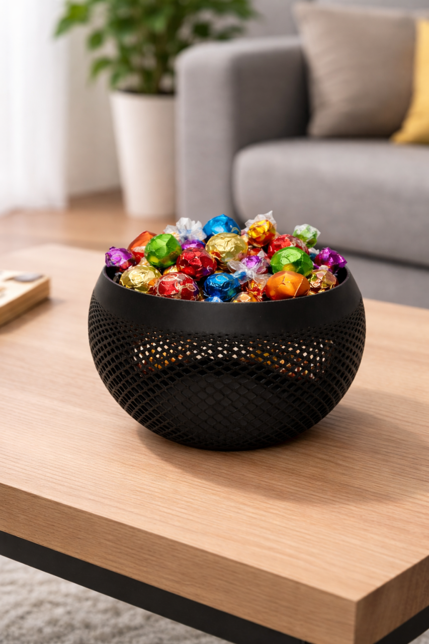 Bol Decorativ Cu Design Mesh Modern Negru mat, Bol Snacks Din Plastic PLA Printare 3D, Bol Decorativ Pentru Bomboane Si Gustari, Bol Snacks Usor Si Rezistent Pentru Bucatarie Living Sau Coffee Corner [3]