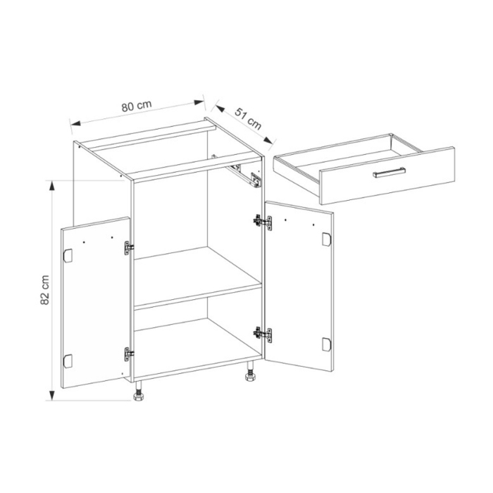 Corp inferior cu 2 usi, sertar si raft, 80 cm, GLA-6D, Glamour Green [3]