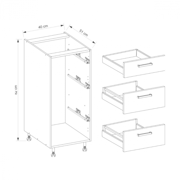 Corp inferior cu 3 sertare, 40 cm, SM-8D, Smart Congo [2]