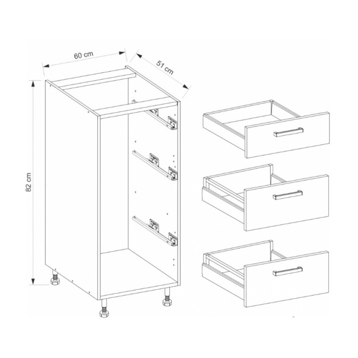 Corp inferior cu 3 sertare, 60 cm, GLA-10D, Glamour Green [3]