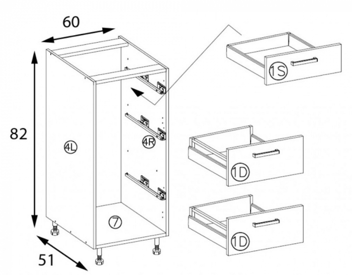 Corp inferior cu 3 sertare, 60 cm, PRE-10D, Premio [2]