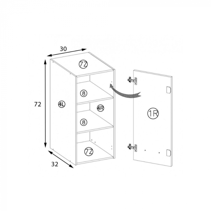 Corp suspendat cu o usa si raft, 30 cm, PRE-30G, Premio [2]