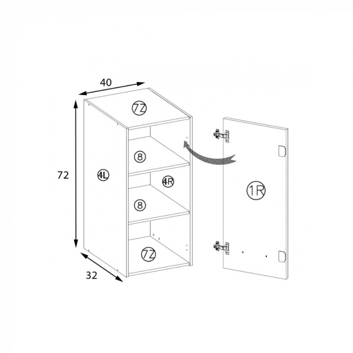 Corp suspendat cu o usa si raft, 40 cm, PRE-31G, Premio [2]