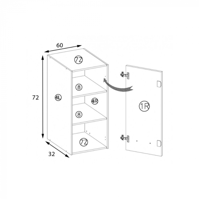 Corp suspendat cu o usa si raft, 60 cm, PRE-34G, Premio [2]