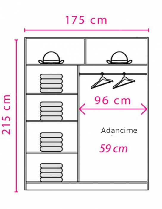 Dulap cu 2 usi glisante, alb, 175 cm, EF1-175, Effect [2]
