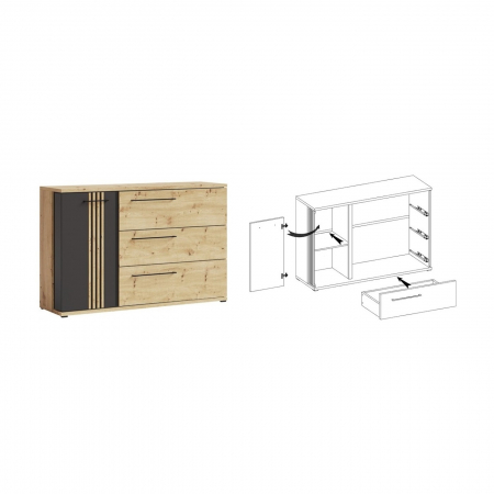 Comoda living stejar artizan/negru, 130 cm, ML12, Molto [2]