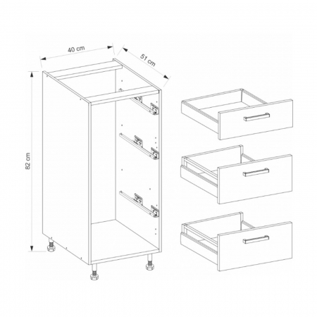 Corp inferior cu 3 sertare, 40 cm, GLA-8D, Glamour Green [2]