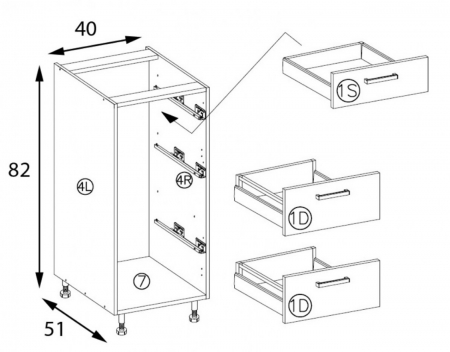 Corp inferior cu 3 sertare, 40 cm, PRE-8D, Premio [1]