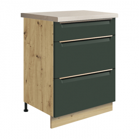 Mobilier - Corp inferior cu 3 sertare, 60 cm, GLA-10D, Glamour Green