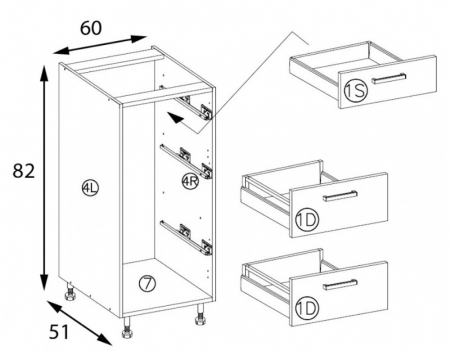 Corp inferior cu 3 sertare, 60 cm, PRE-10D, Premio [1]