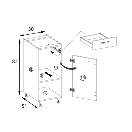 Corp inferior cu sertar si raft, 30 cm, GLA-1D, Glamour Green [2]