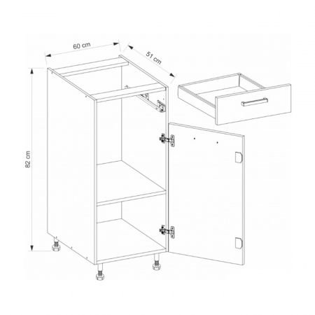 Corp inferior cu sertar si raft, 60 cm, GLA-5D, Glamour Green [2]